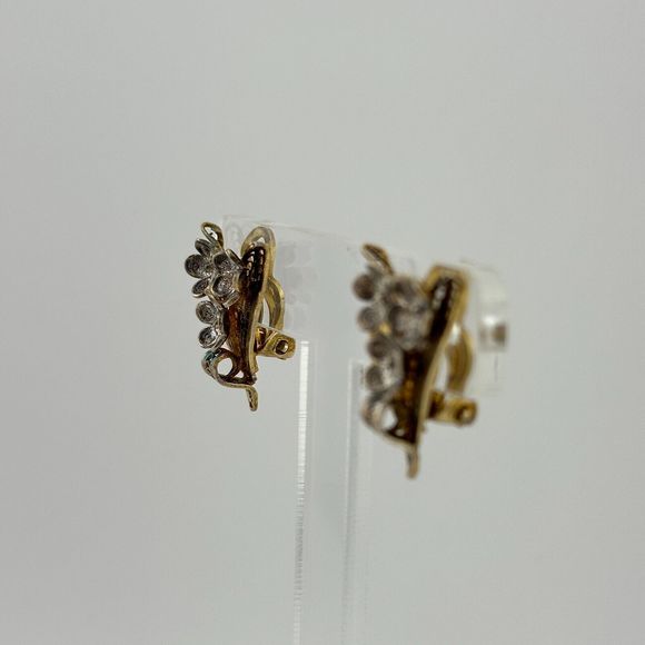 Vintage Vermeil Filigree Flowers Clip On Earrings Silver Gold Cannetille 7/8" L - Picture 15 of 15